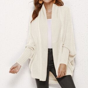 Oversized Knit Cardigan Batwing Sleeve Lightweight Baggy Open Front Sweater
